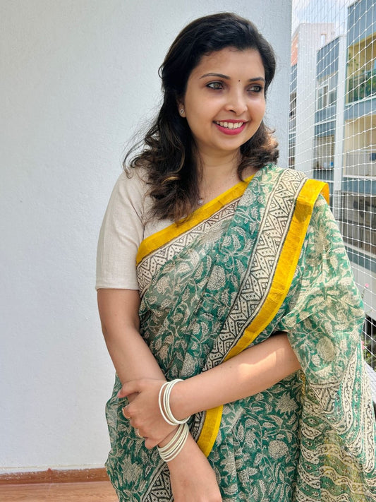 Kota doria saree in block prints