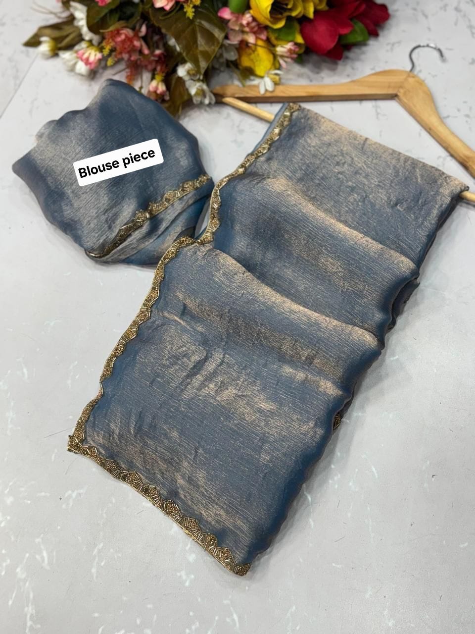 Chiffon dual tone shimmer saree