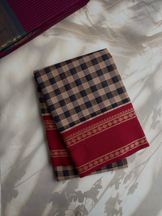 Kanchi cotton saree with kattam weaves multicolor