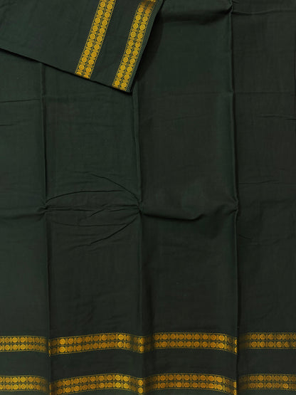 Sungudi saree with minimal zari border dark green