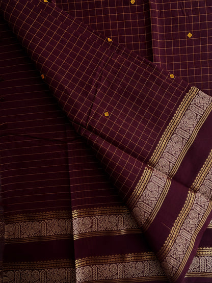 Kanchi cotton saree in checks & butta weaves