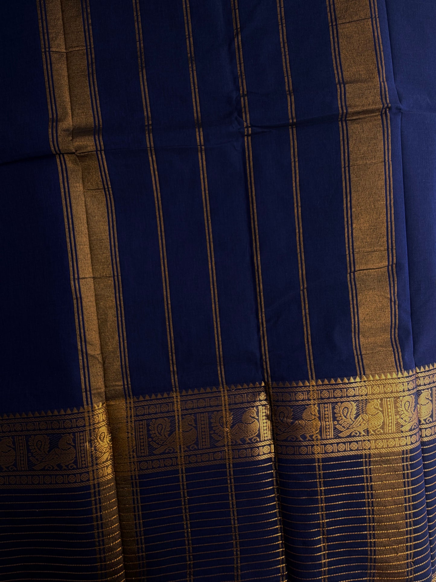 Kanchi cotton saree with zari lines border - blue