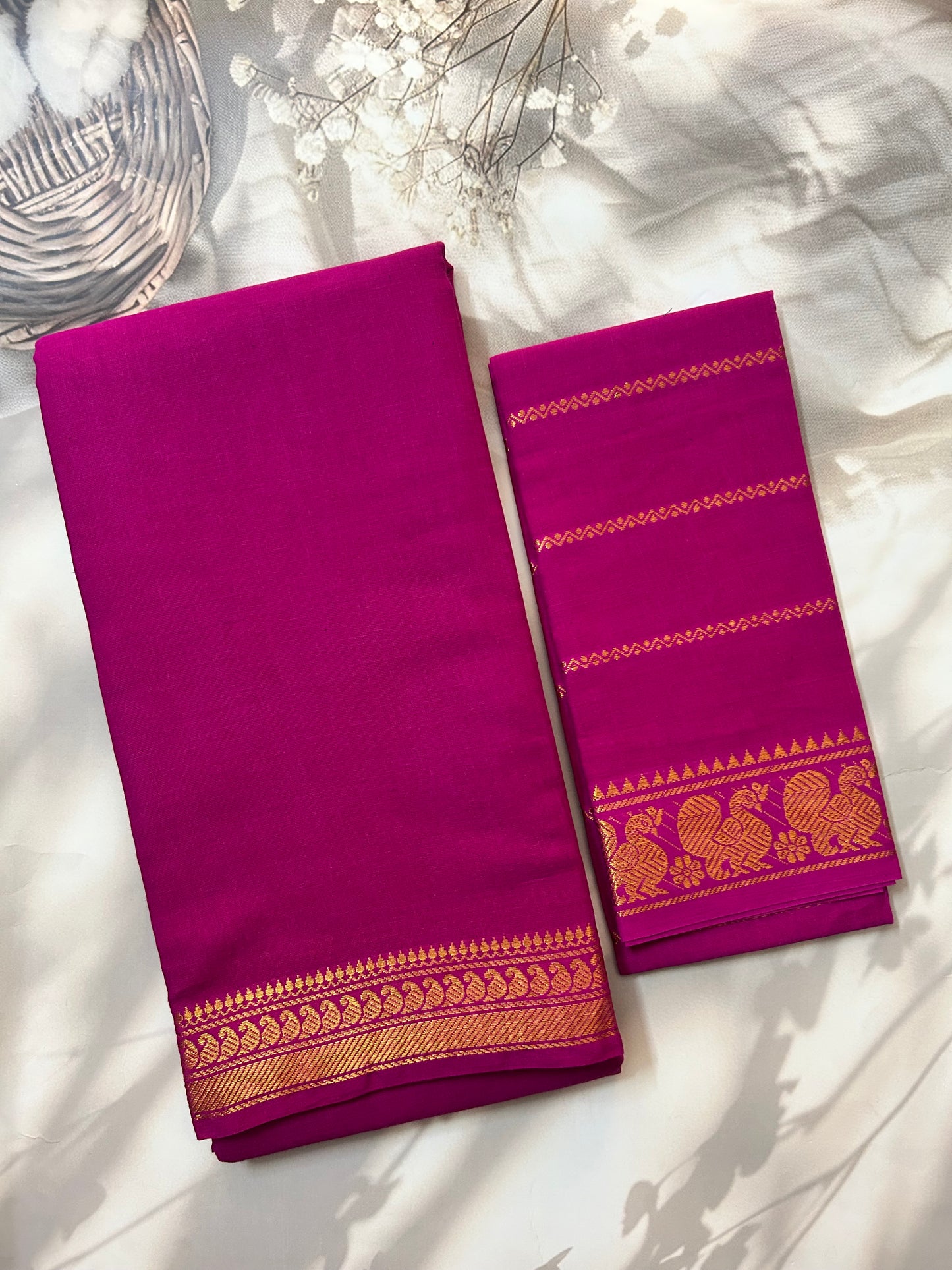 Sungudi Cotton saree with velthari blouse pink
