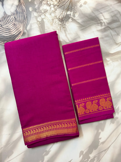 Sungudi Cotton saree with velthari blouse pink