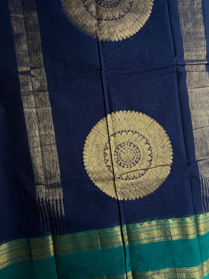 Kanchi cotton saree with butta weaves & zari pallu