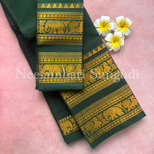 Sungudi saree with rettapett border - green