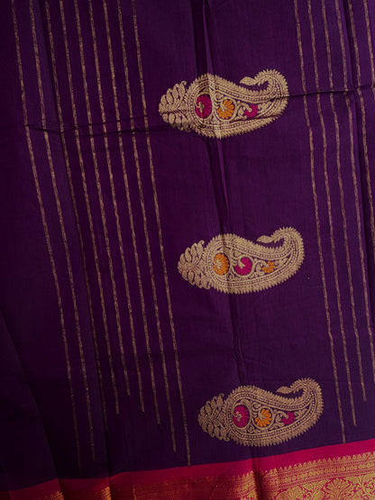 Kanchi cotton saree in zari butta weaves & grand pallu - purple