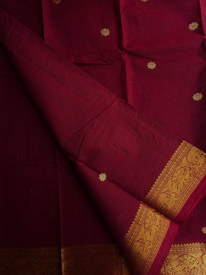 Kanchi cotton saree with butta weaves & zari pallu - maroon