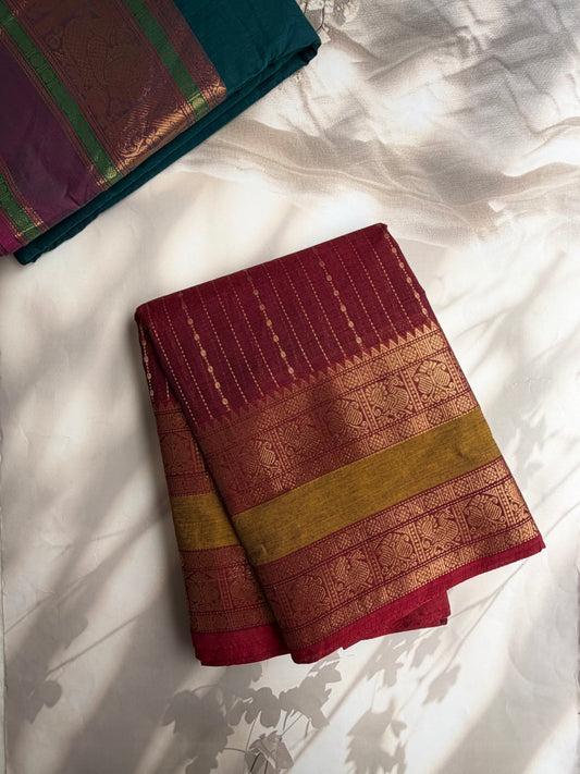 Kanchi cotton saree with vairaoosi weaves & grand pallu