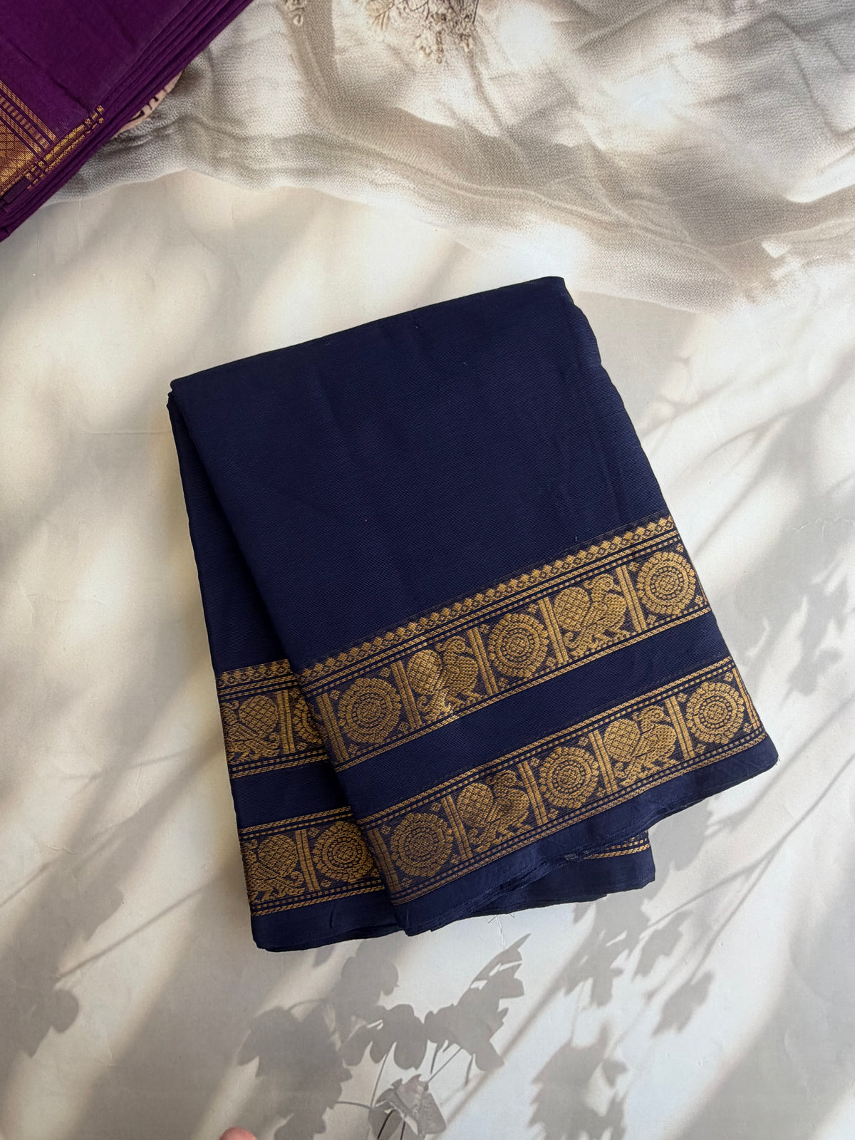 Kanchi cotton saree with zari weaves - dark blue