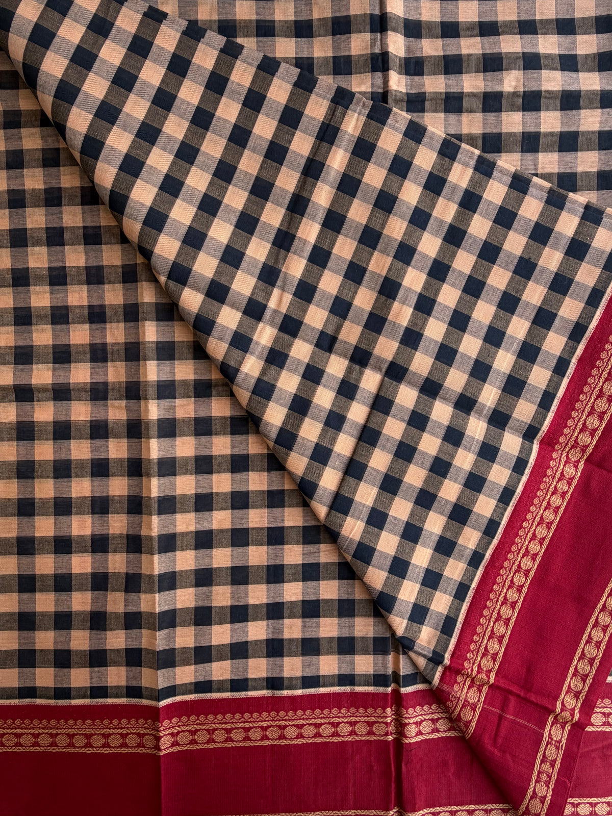 Kanchi cotton saree with kattam weaves