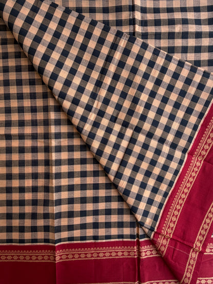 Kanchi cotton saree with kattam weaves