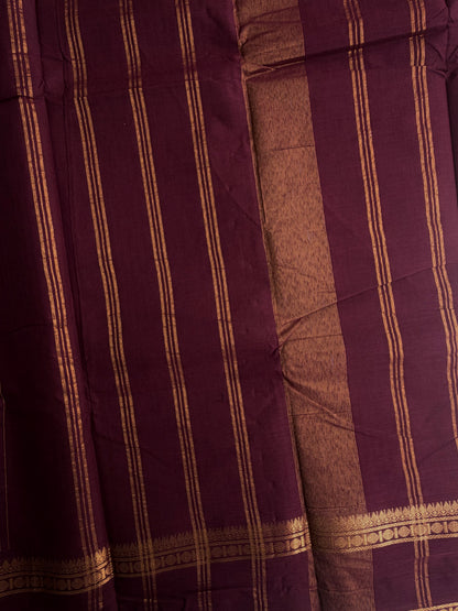 Kanchi cotton saree with Vairaoosi weaves maroonish brown