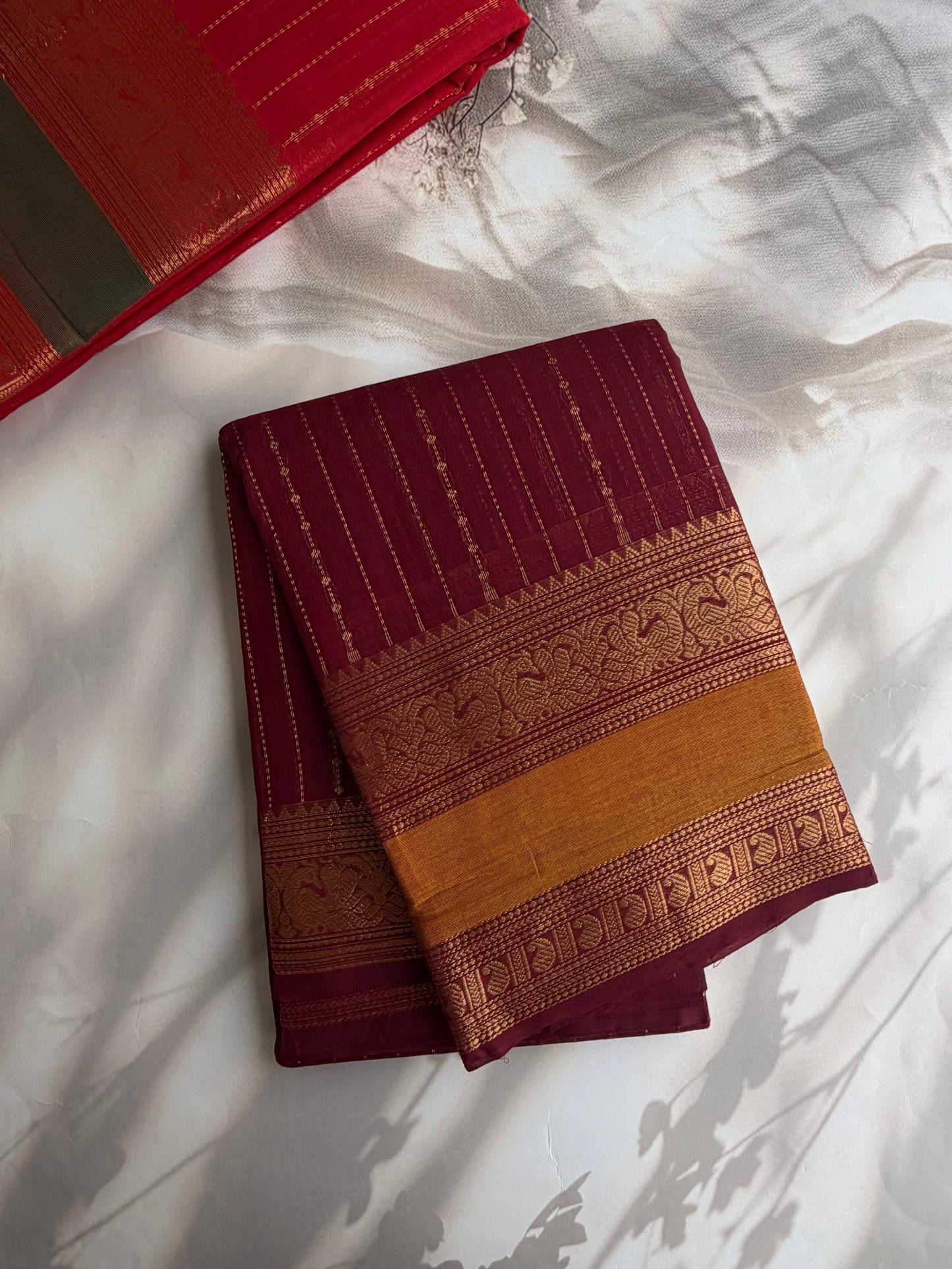 Kanchi cotton saree in Vairaoosi pattern zari weaves & grand pallu maroon