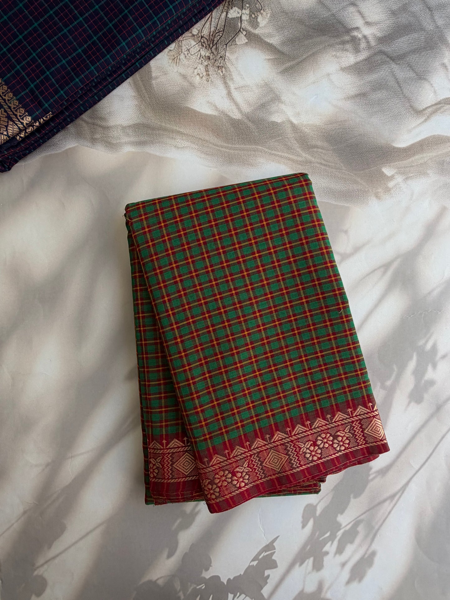 Kanchi cotton saree in kattam pattern - multicolor