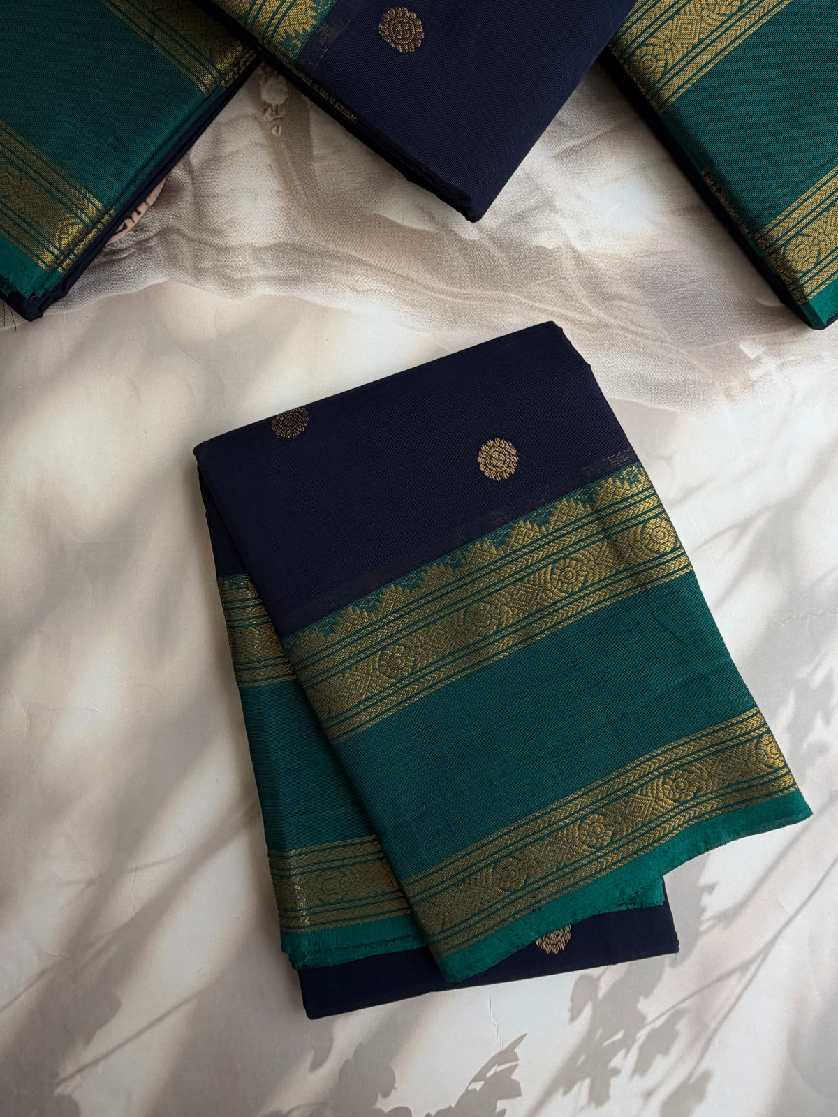 Kanchi cotton saree with butta weaves navy blue