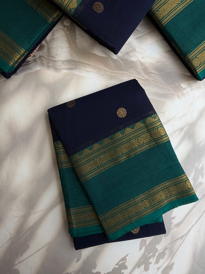 Kanchi cotton saree with butta weaves navy blue