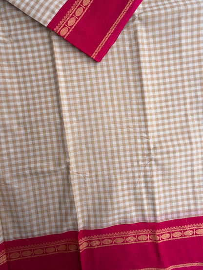 Kanchi cotton saree with kattam weaves beige & pink border