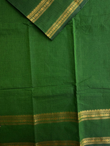 Kanchi cotton saree with zari weaves green