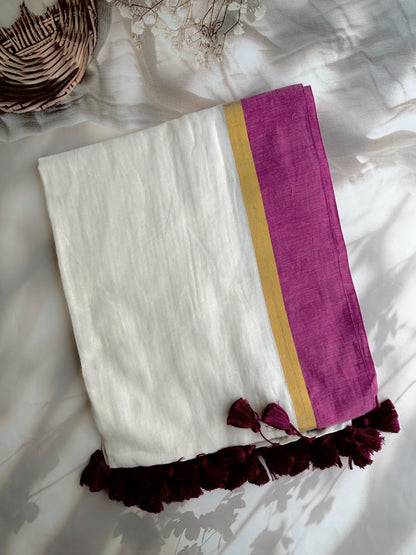 Off white Mul mul saree with zari borders