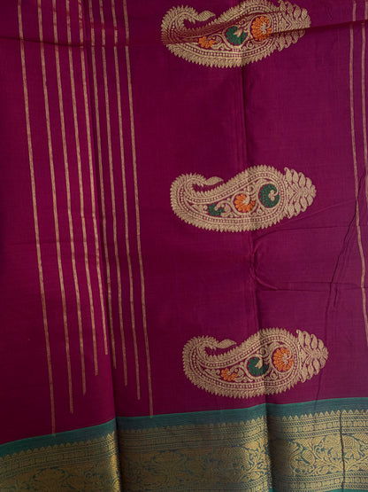 Kanchi cotton saree with butta weaves & zari pallu pink