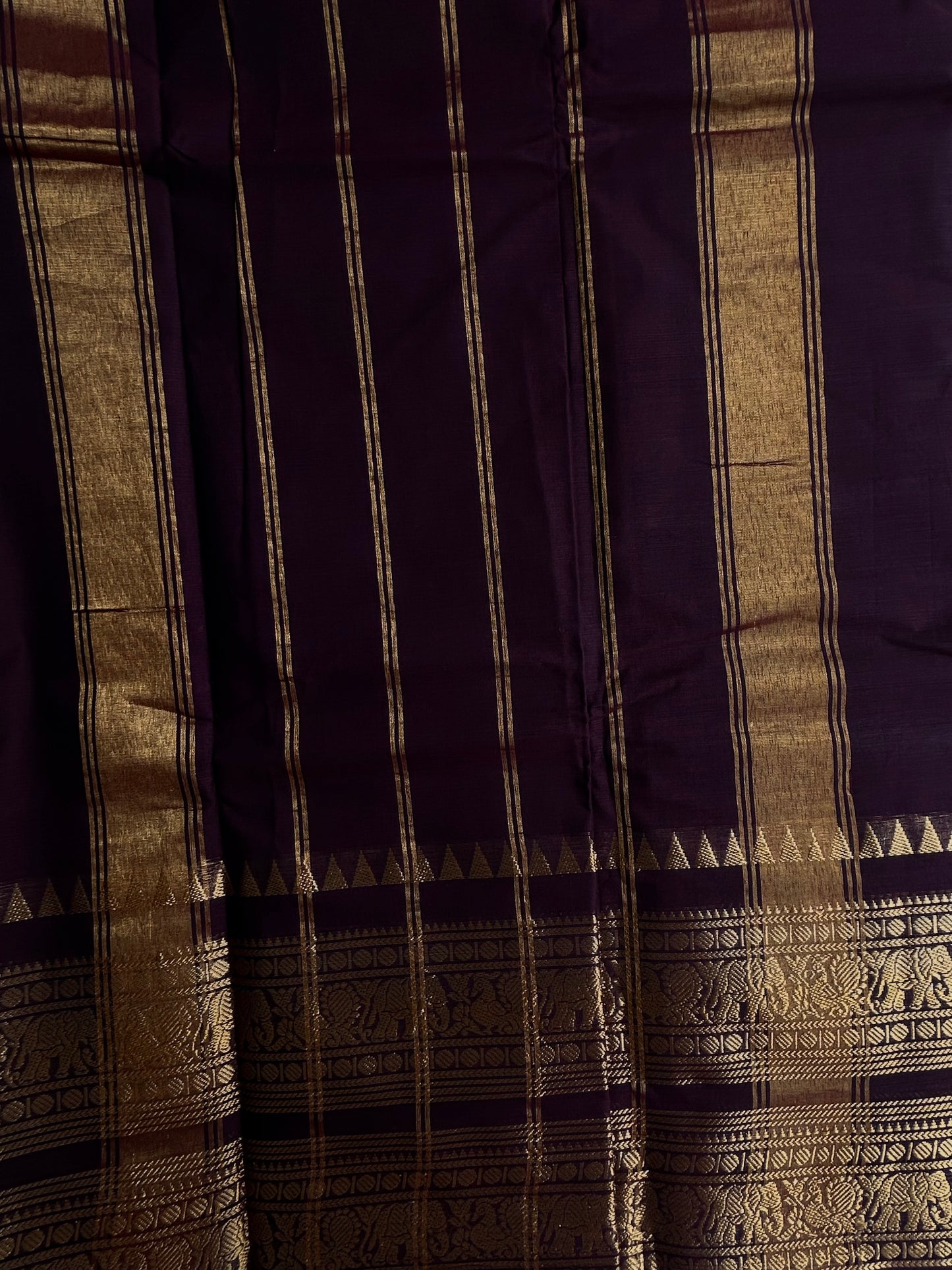 Kanchi cotton saree with rettapett border - coffee brown