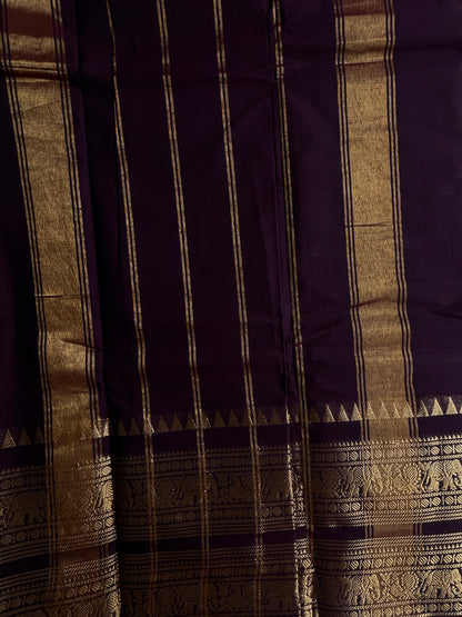 Kanchi cotton saree with rettapett border - coffee brown