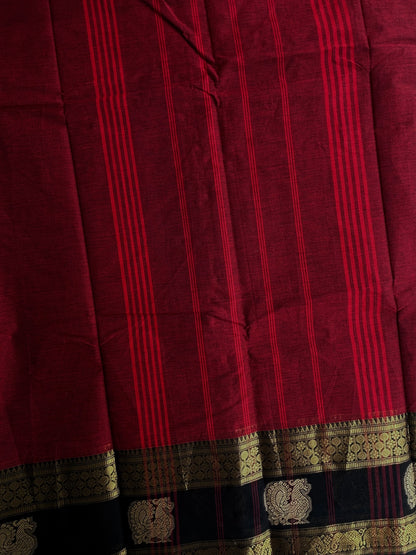 Kanchi cotton saree with zari weaves - maroon with black border