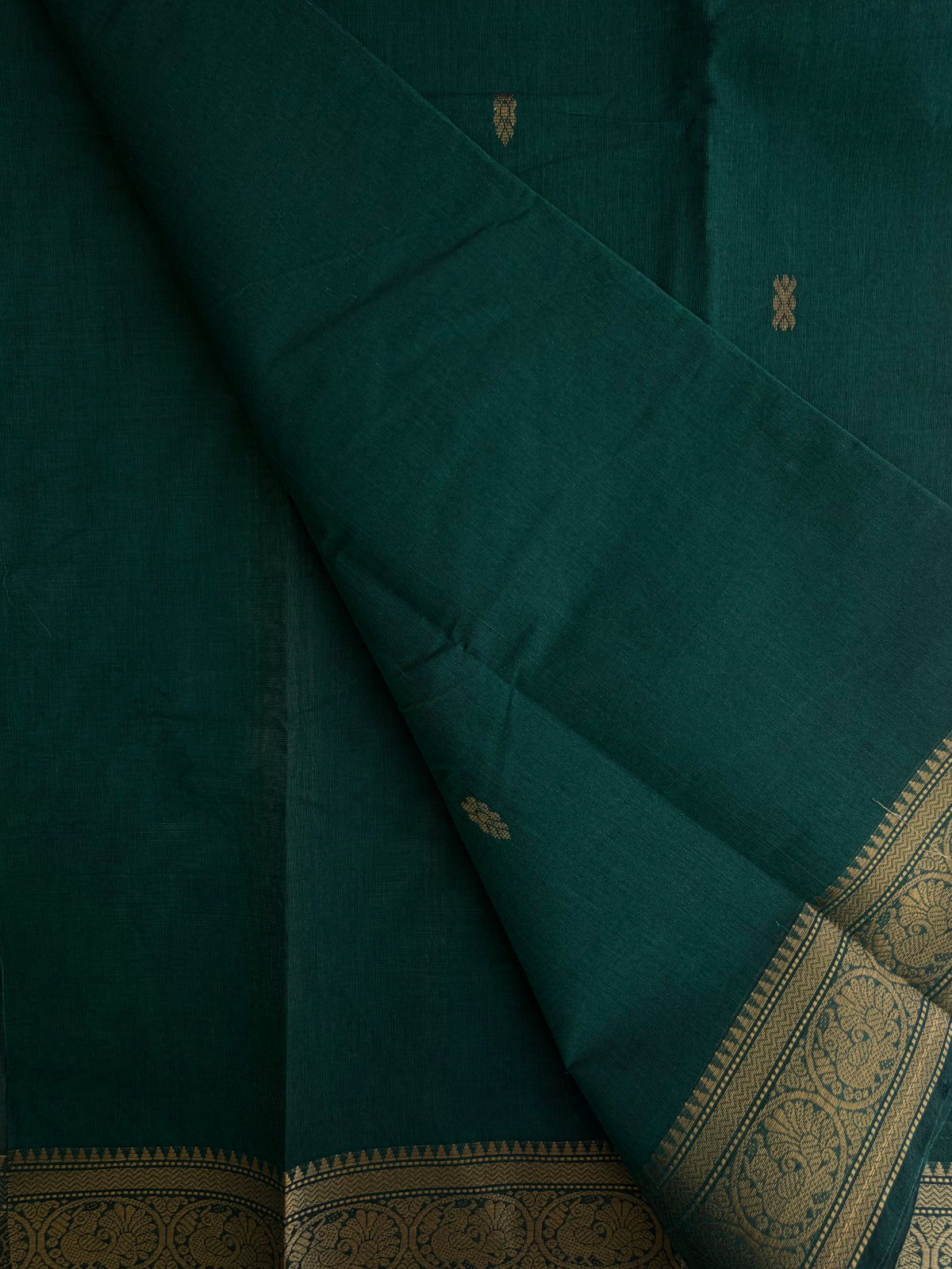 Kanchi cotton saree with butta weaves green