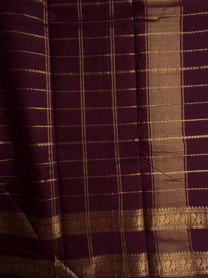 Kanchi cotton saree in Velthari pattern zari weaves brown