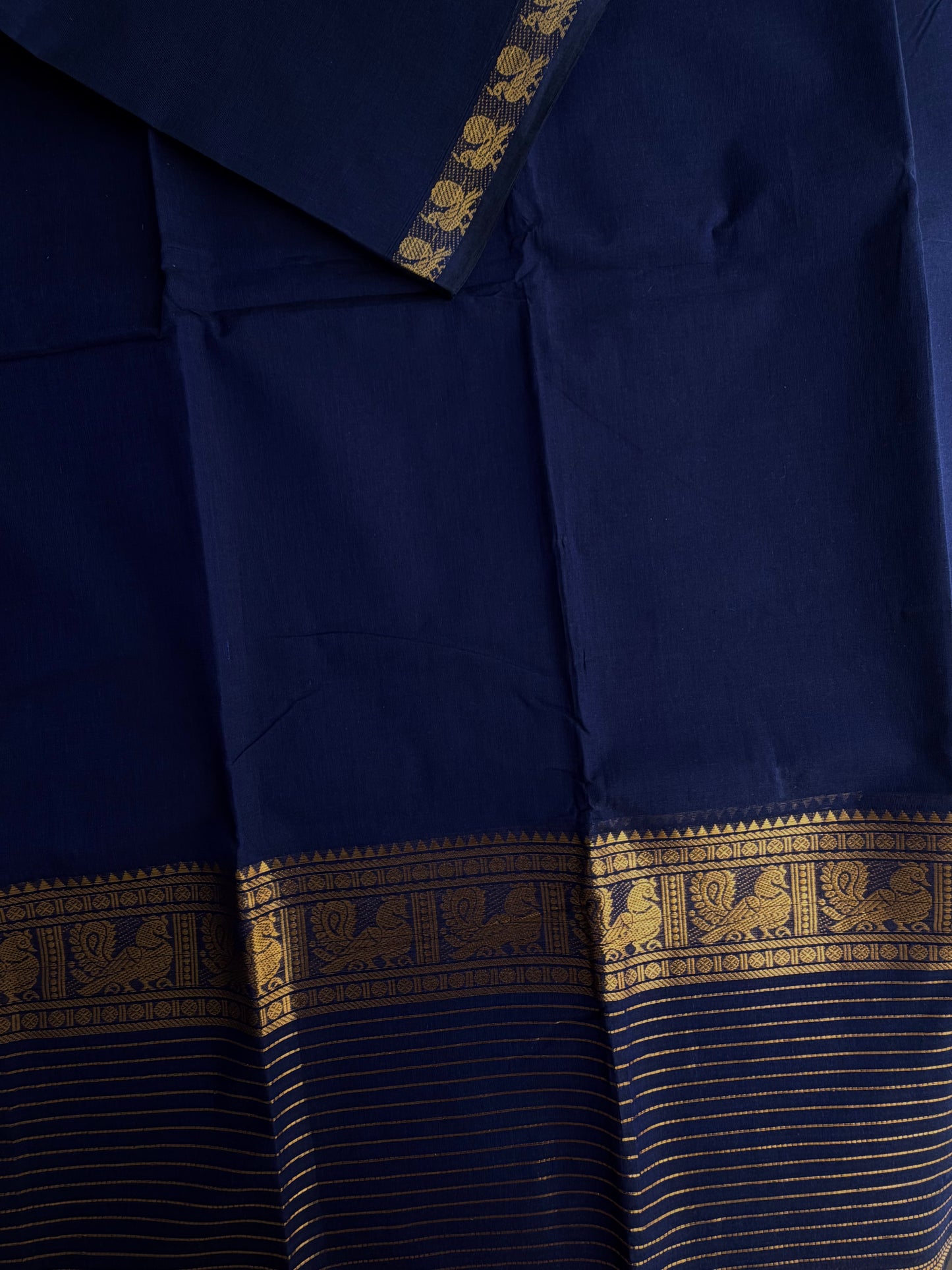 Kanchi cotton saree with zari lines border - blue