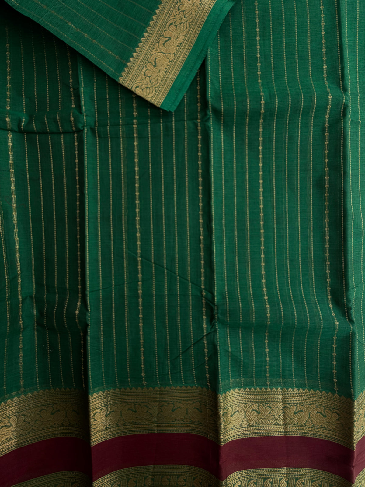 Kanchi cotton saree in Vairaoosi weaves & grand pallu Green