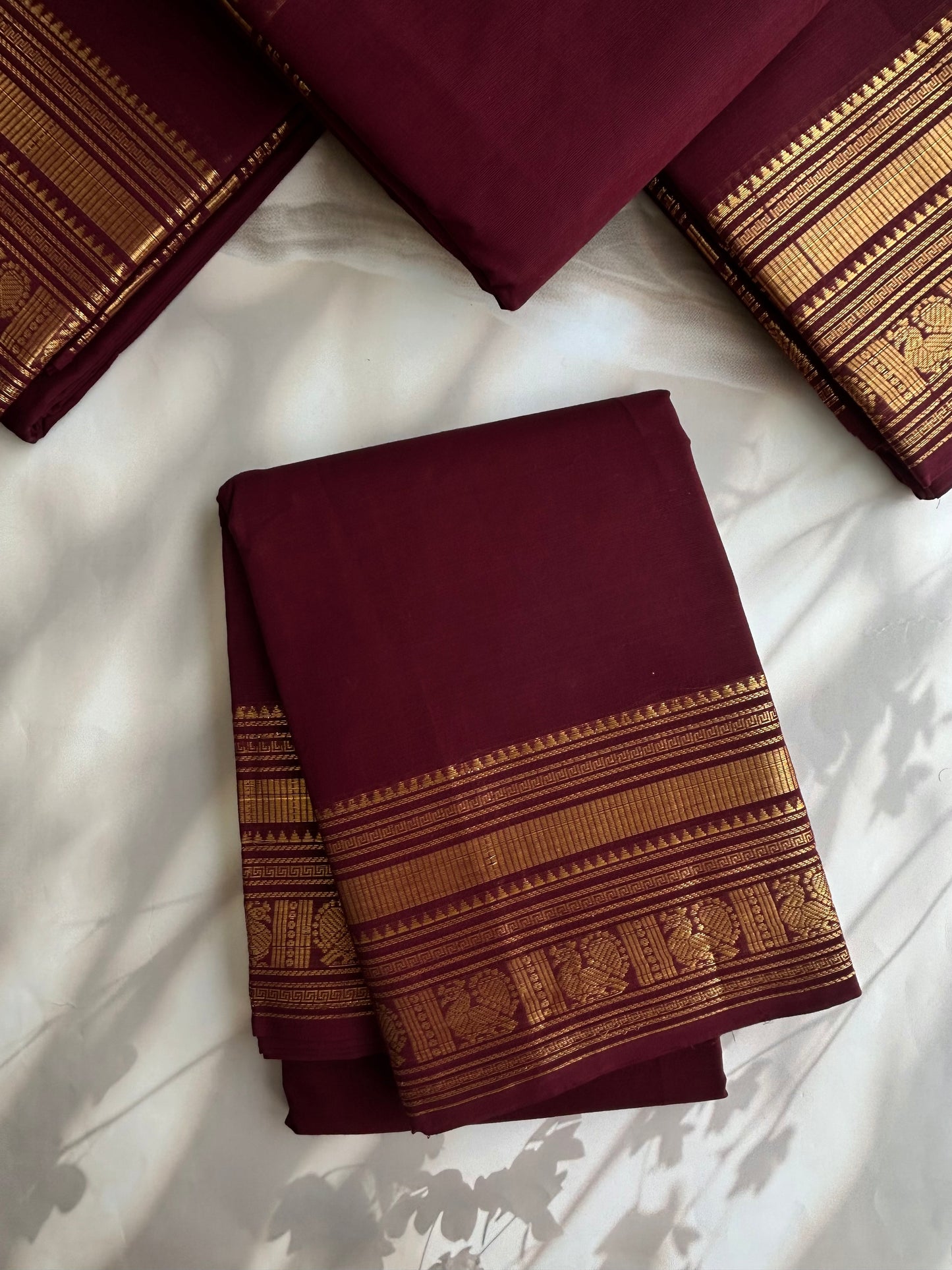 Kanchi cotton saree with zari border maroonish brown