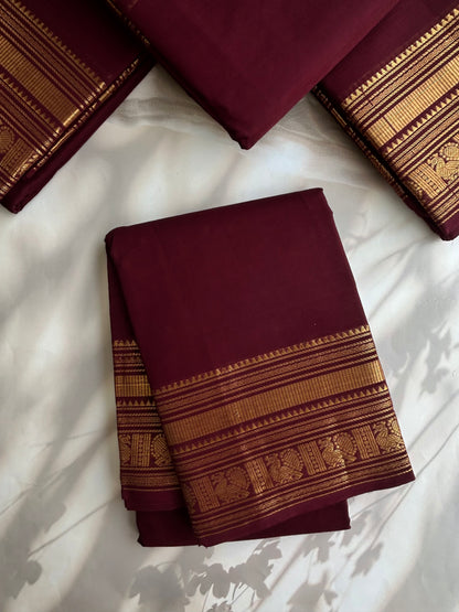 Kanchi cotton saree with zari border maroonish brown
