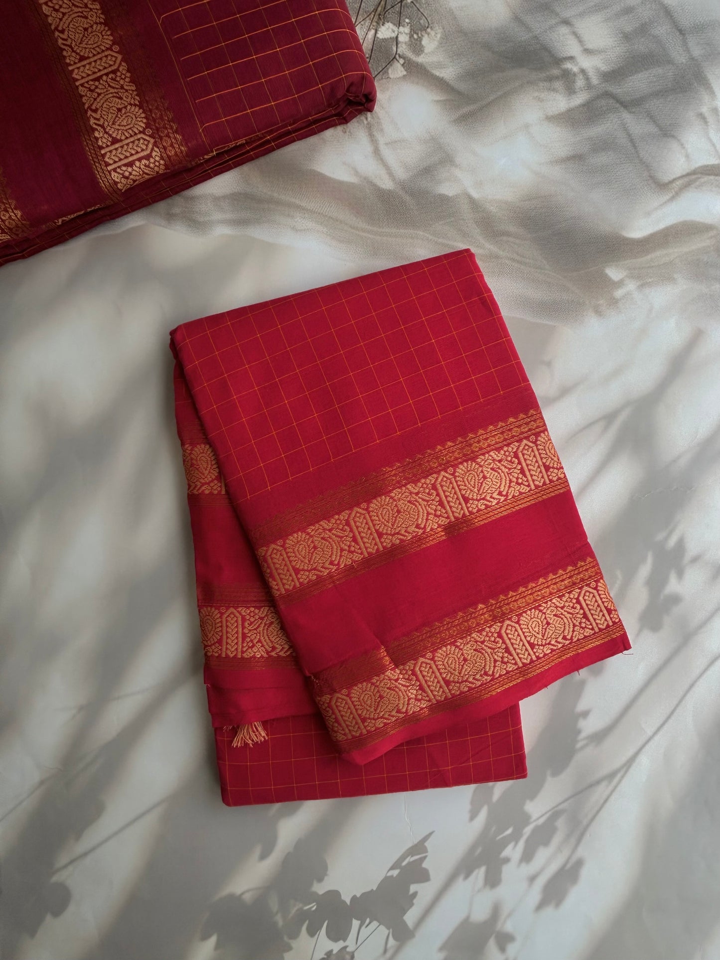 Kanchi cotton saree in kattam pattern