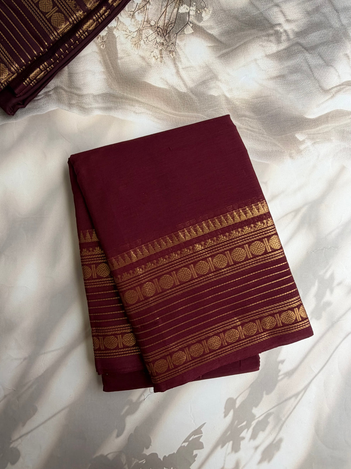 Kanchi cotton saree with zari weaves maroon