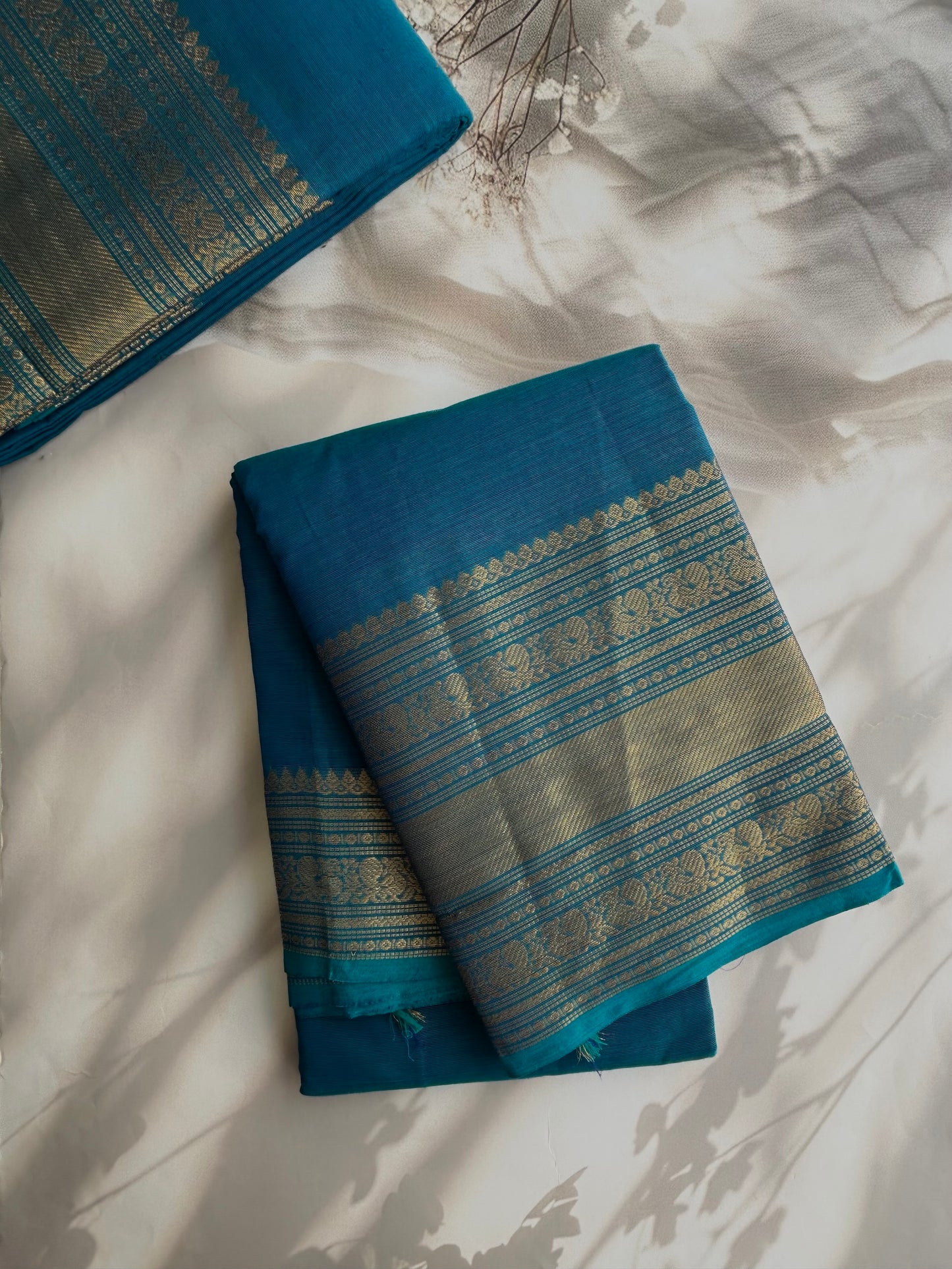 Kanchi cotton saree in zari weaves Rama blue