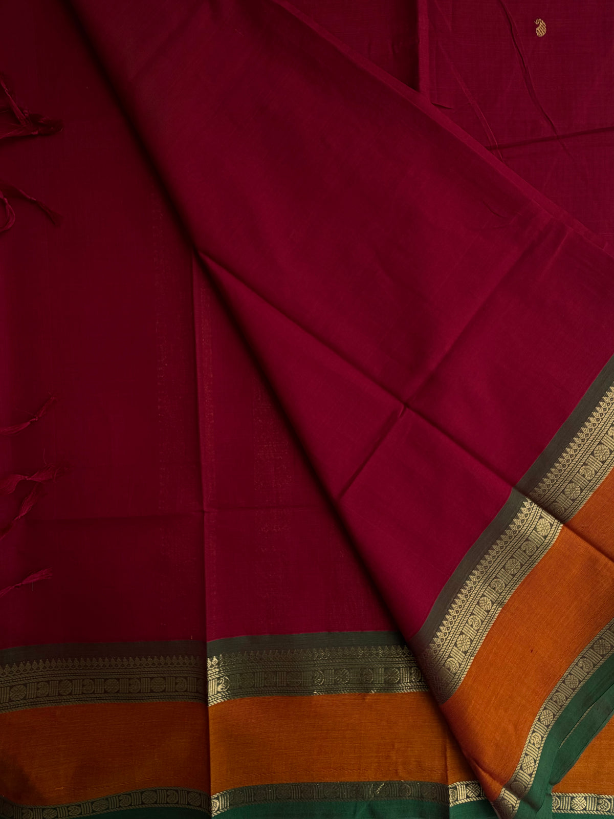 120 Mercerized Kanchi cotton saree with zari butta weaves & grand pallu