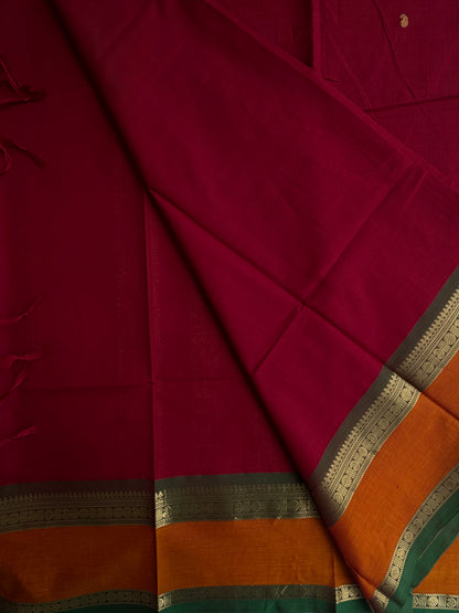120 Mercerized Kanchi cotton saree with zari butta weaves & grand pallu