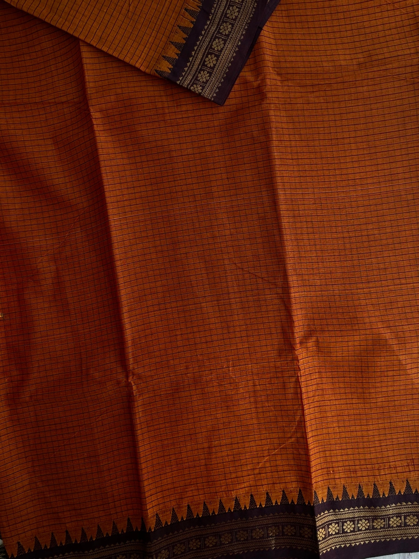 Kanchi cotton checks saree burnt Orange