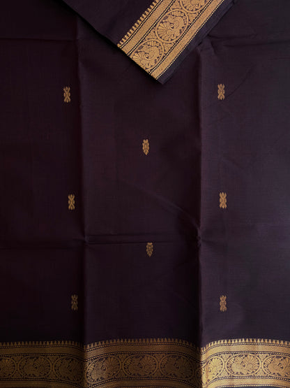 Brown Kanchi cotton saree with butta weaves