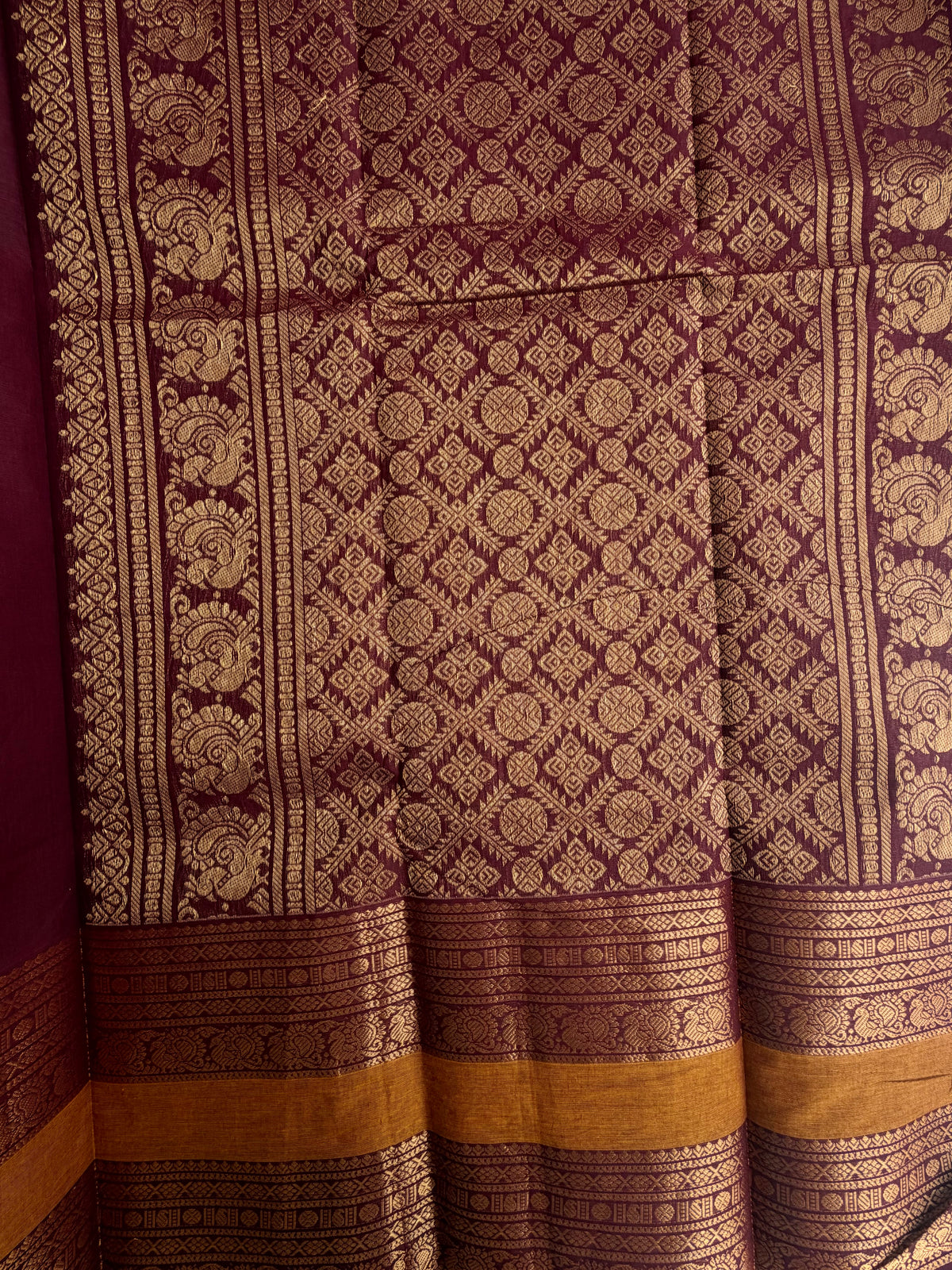 Kanchi Cotton saree with vairaoosi & butta weaves with grand pallu brown