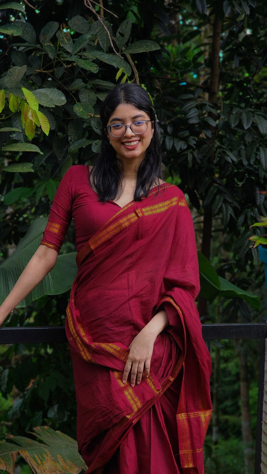 Sungudi saree with minimal zari border maroon
