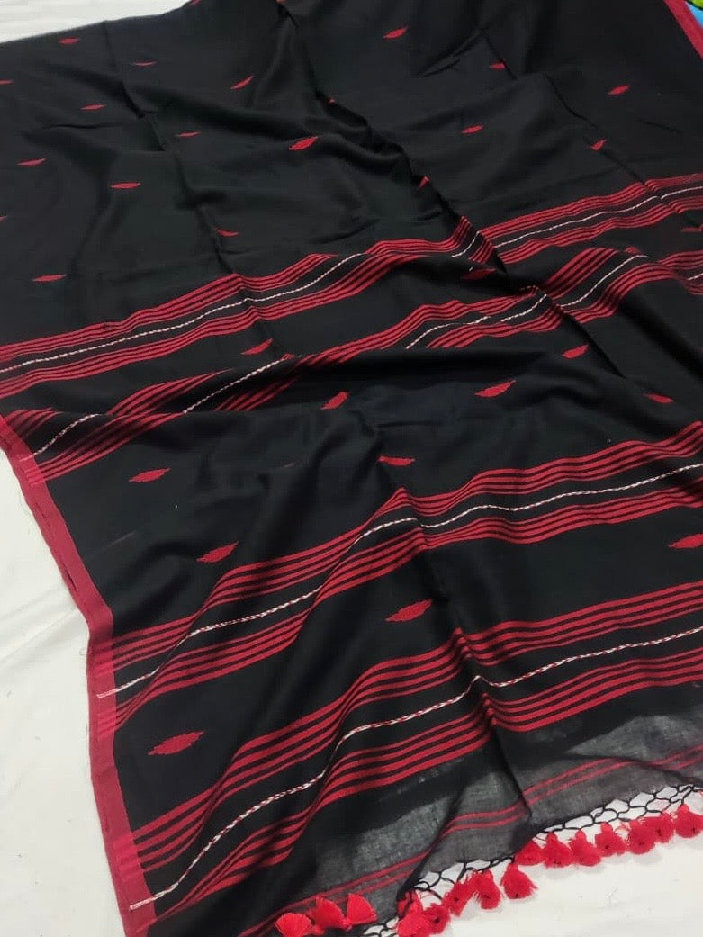 Handloom mul saree Black