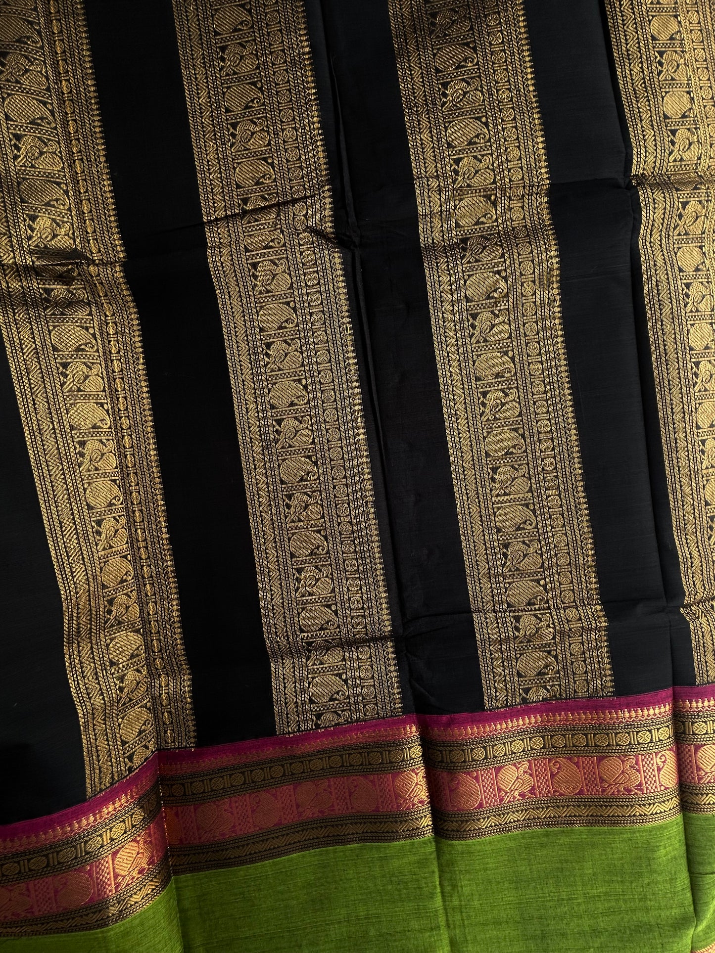 Black Kanchi cotton with annam zari butta weaves & grand pallu