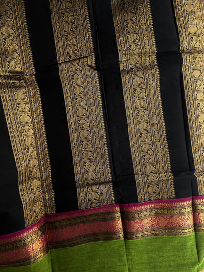 Black Kanchi cotton with annam zari butta weaves & grand pallu