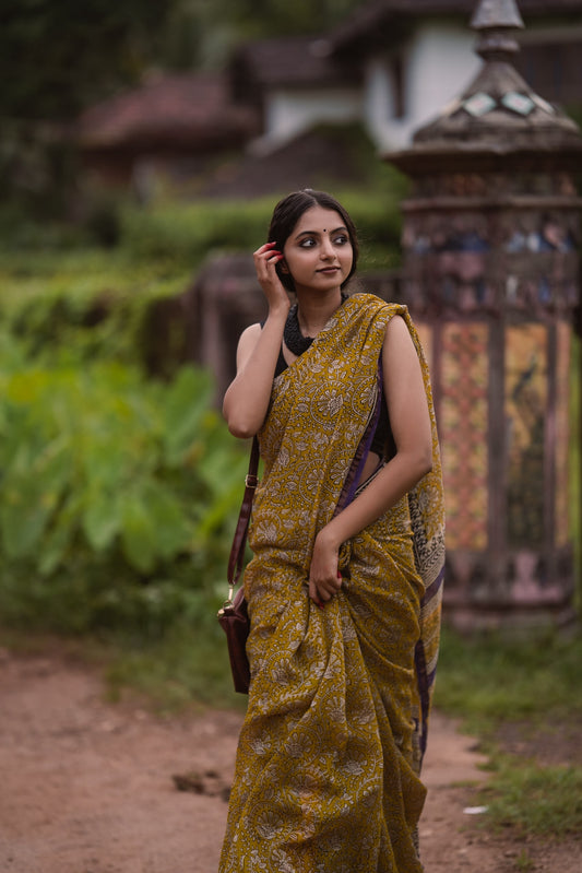 Chanderi silk cotton saree in block prints