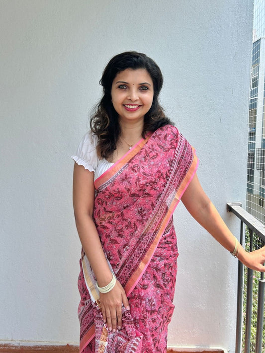 Kota doria saree in block prints