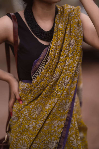 Chanderi silk cotton saree in block prints