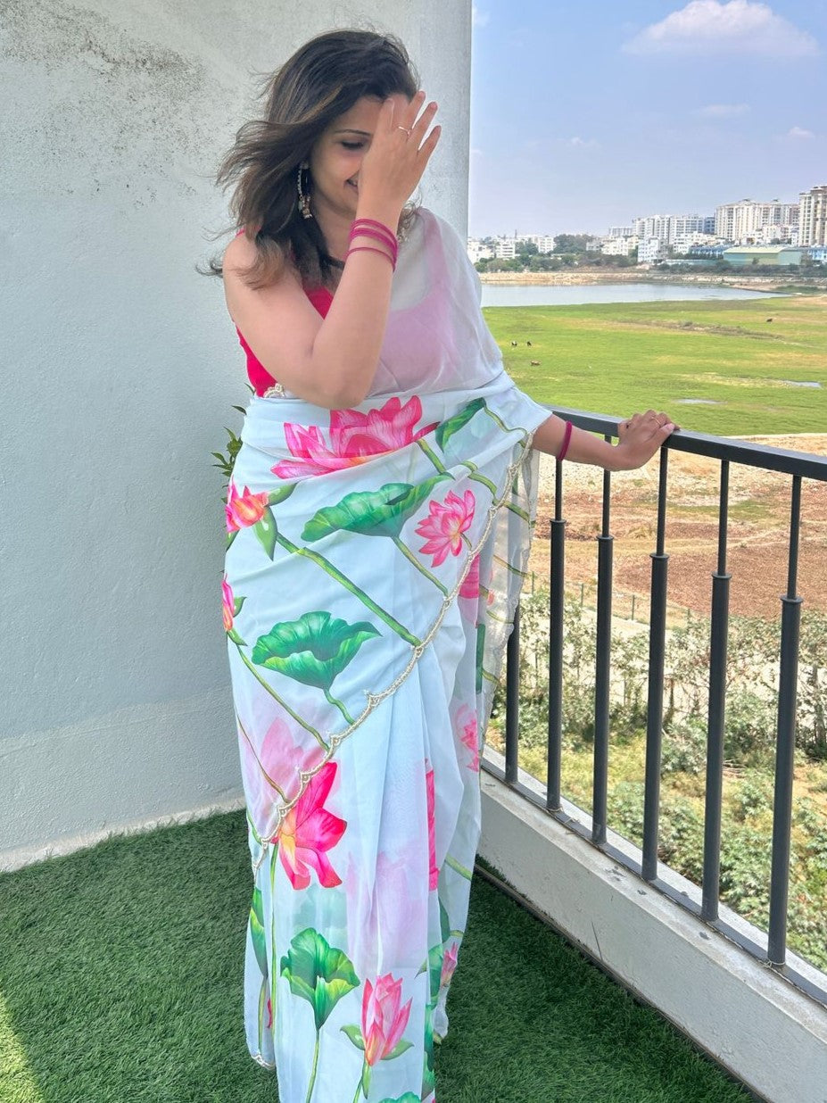 Floral Organza lotus Saree